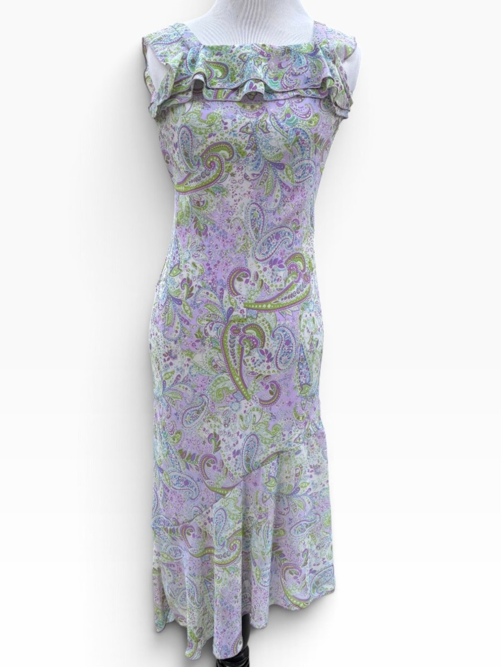 Vintage Jessie Girl Paisley Ruffle Neck Maxi Dress